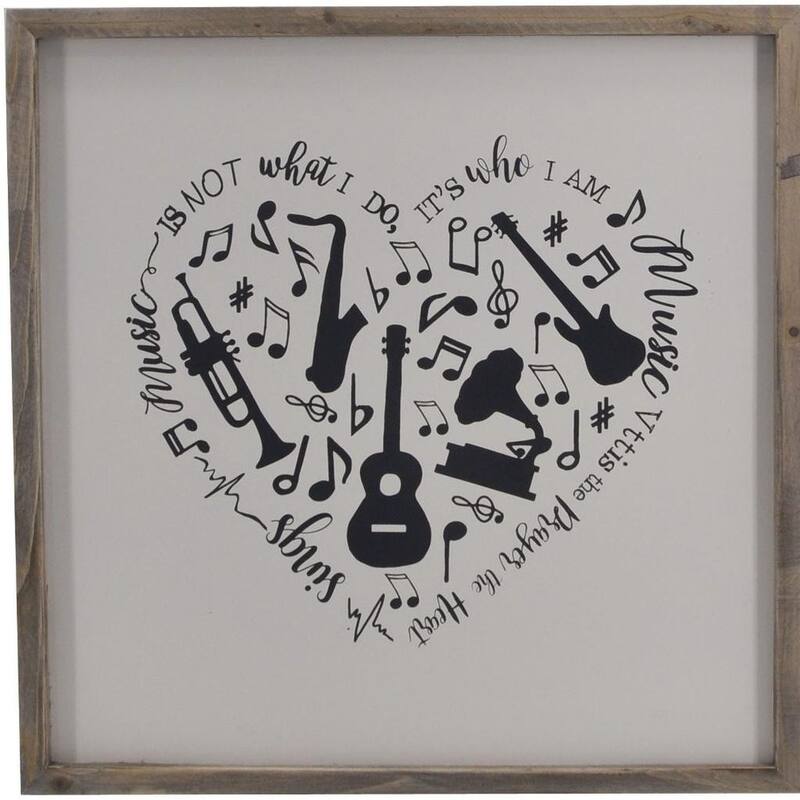 HomeRoots 16" X 16" Black And White Heart Music Wood Square Framed Art