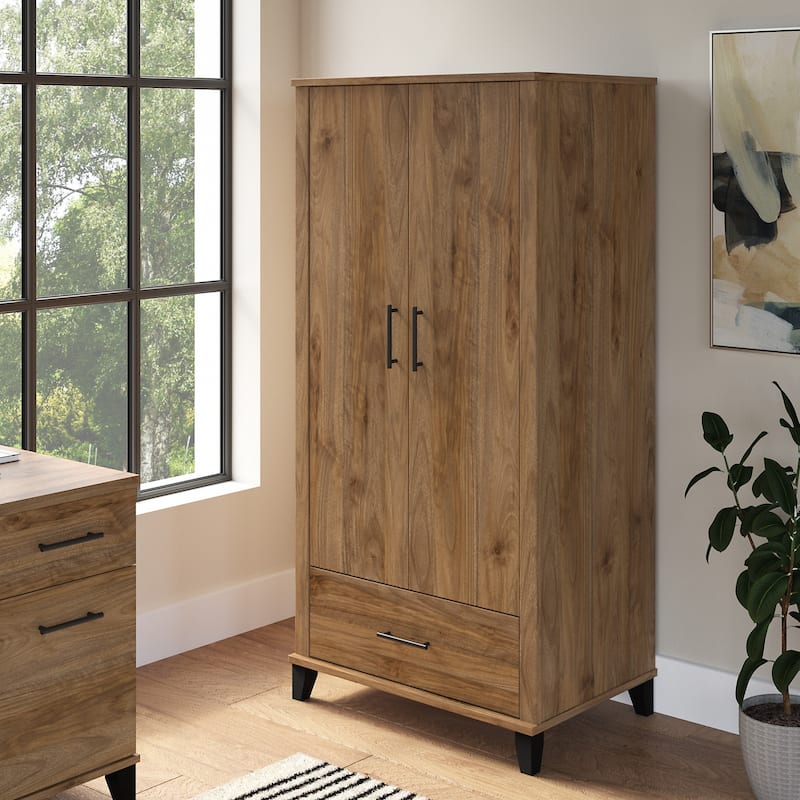 Somerset Tall Storage Cabinet with Doors and Drawer by Bush Furniture - Fresh Walnut