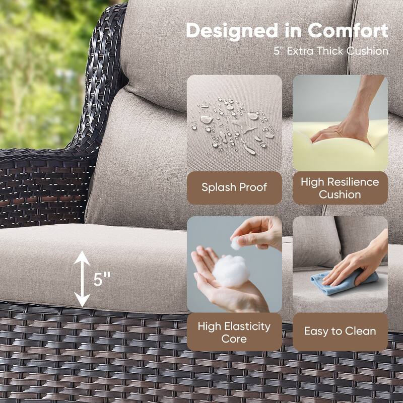 Pocassy Outdoor 2 Person Sofa Patio Loveseat with Comfy Cushions