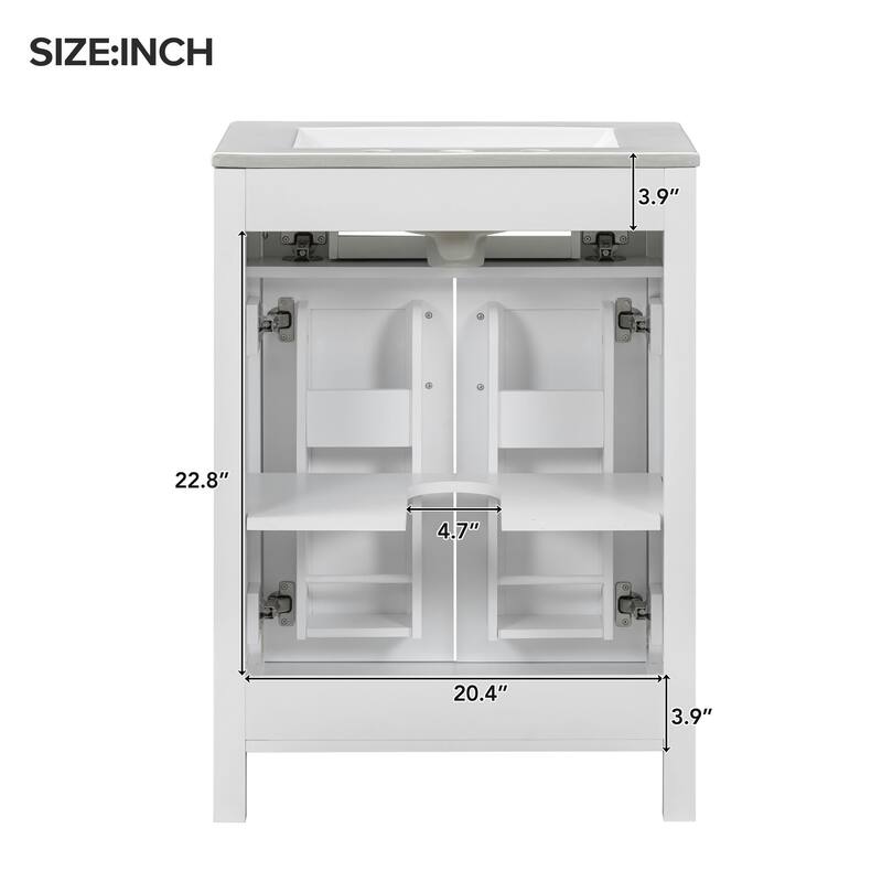 24-Inch Bathroom Vanity Combo with Ceramic Sink, Soft Close Doors & Storage Shelves - Compact Luxury for Small Bathrooms