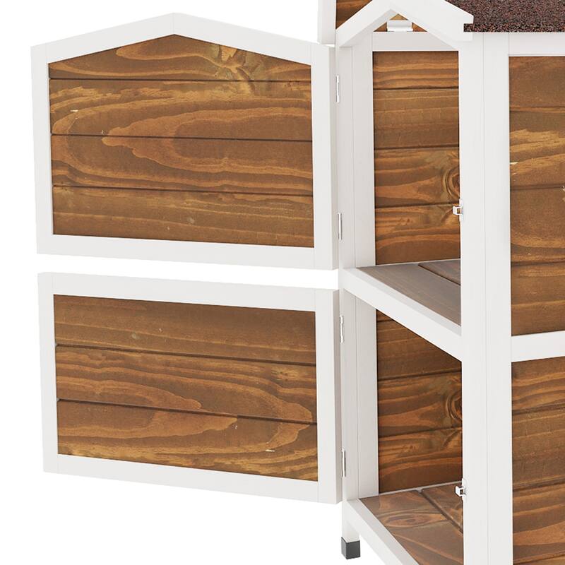 Moasis Two Story Outdoor Cat House Wooden Cat Shelter