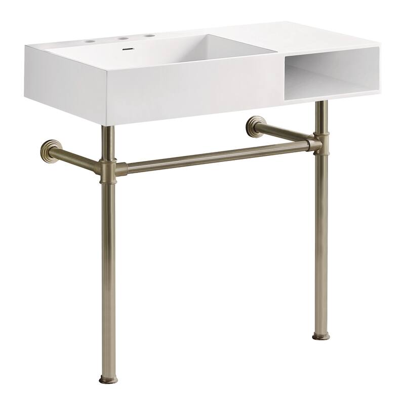 Kingston Brass KVPB3368SQA8-A-SET Aurelius 36-5/8" Rectangular Solid - Matte White / Brushed Nickel