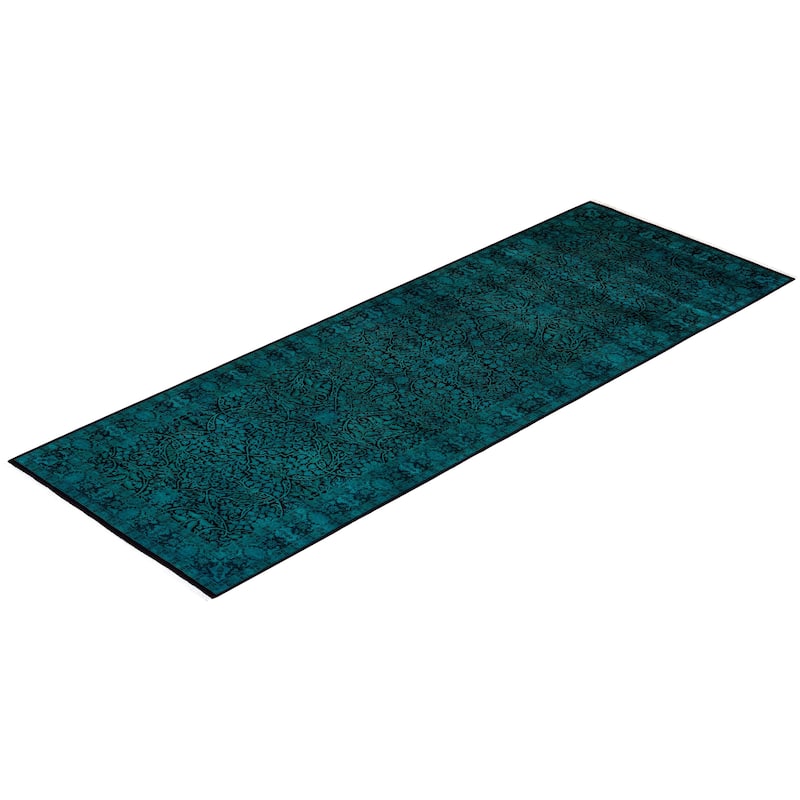 Overton Hand Knotted Wool Vintage Inspired Modern Contemporary Overdyed Green Area Rug - 4' 2" x 11' 10"