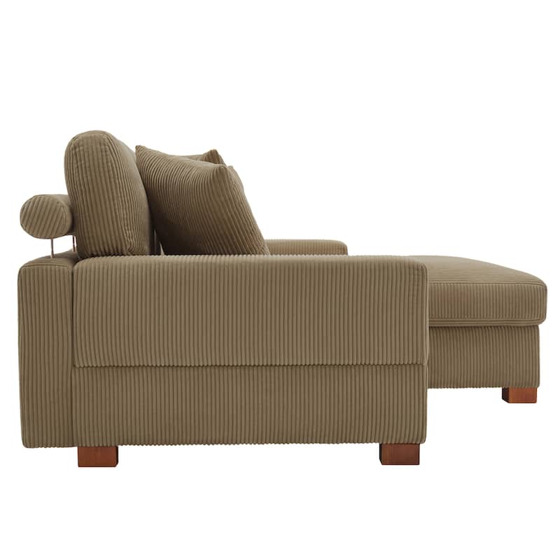 Modern L-Shaped Corduroy Modular Sectional Couch Sofa with Pillows