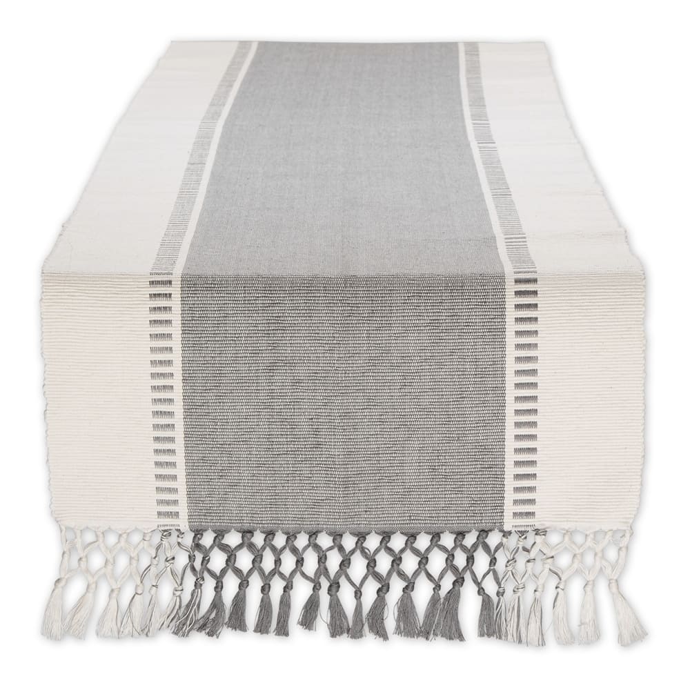 DII Striped Fringe Ribbed Table Runner 13x72"