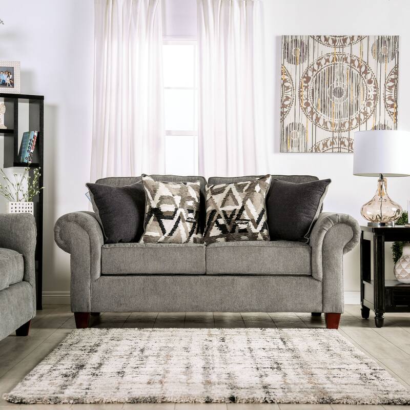 Mecia Transitional Chenille Rolled Arms 2-Piece Sofa Set by Furniture of America