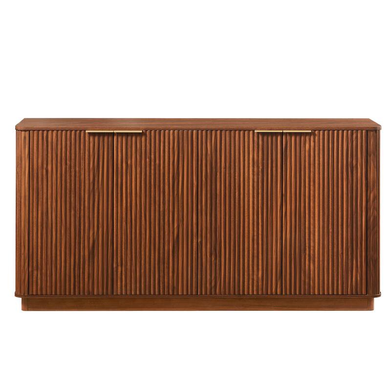 Anmytek Mid-Century Modern Sideboard with Fluted Detailing and Gold Handles in Walnut Finish