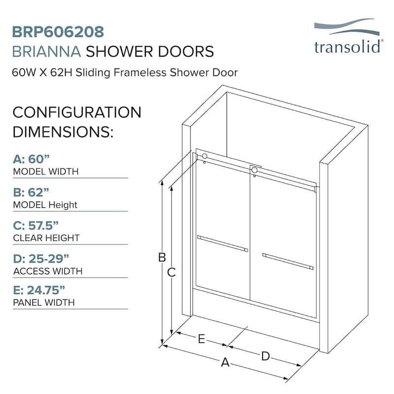 Brianna 60 in. W x 62 in. H By-Pass Frameless Shower Door with Frosted Glass - 56-60-in W x 62-in H