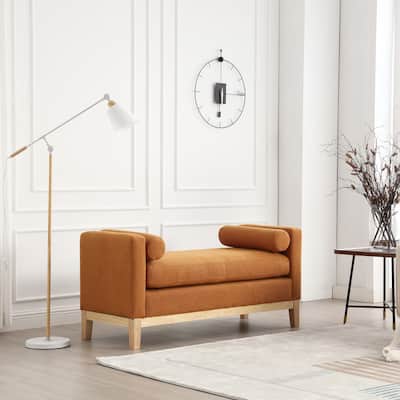 53.5"W Elegant Upholstered Bench,Ottoman with Wood Legs&Bolster Pillows for End of Bed,Bedroom,Living Room