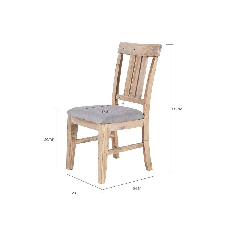 Roomfitters Dining Side Chair (Set of 2), Rustic Solid Pine Wood with Weathered Finish and Gray Upholstered Seat