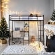 preview thumbnail 2 of 28, Artsy Twin Size Metal Loft Bed and Built-in Desk and Shelves, Black