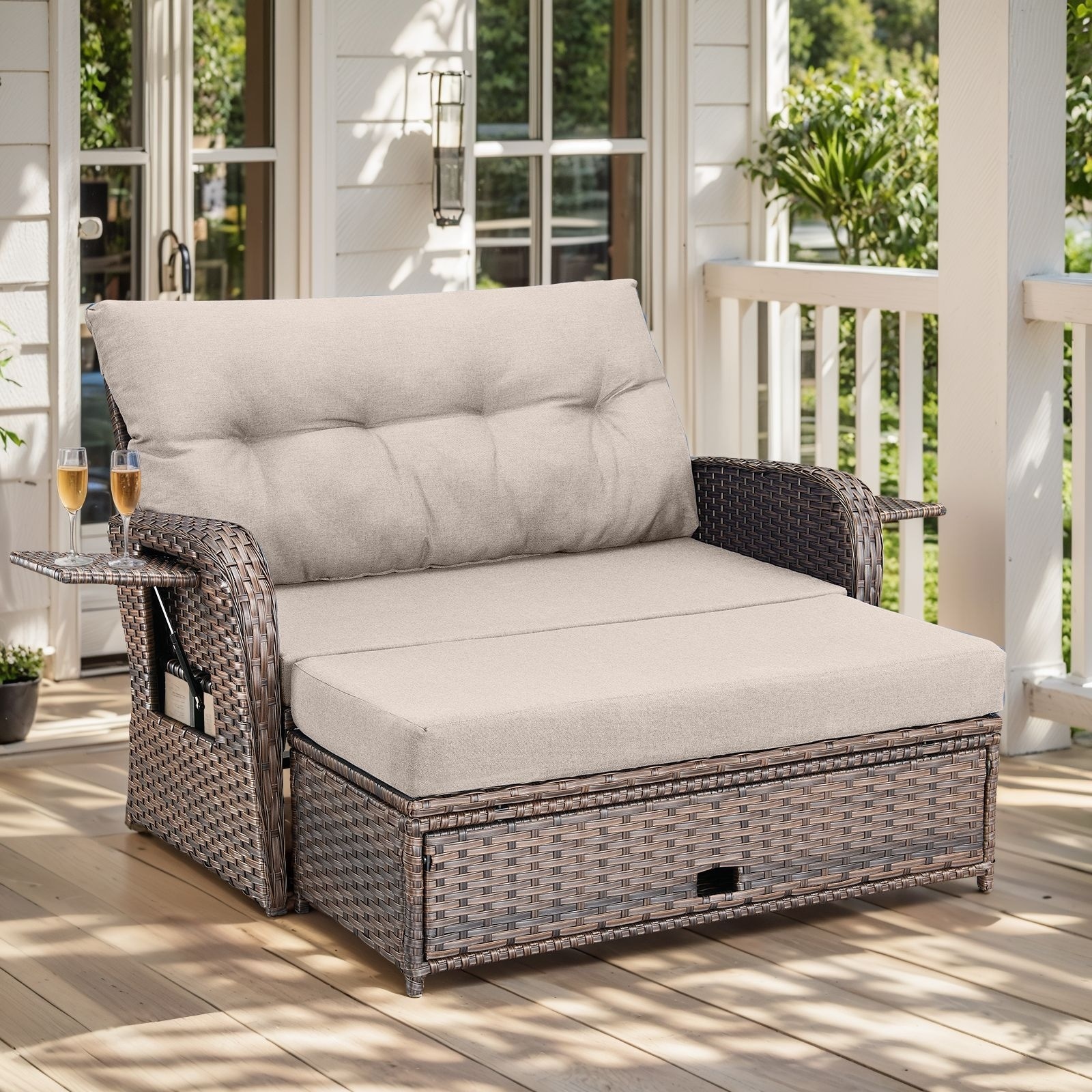 Outdoor Rattan Lounge Chair with Footrest for Backyard - Brown