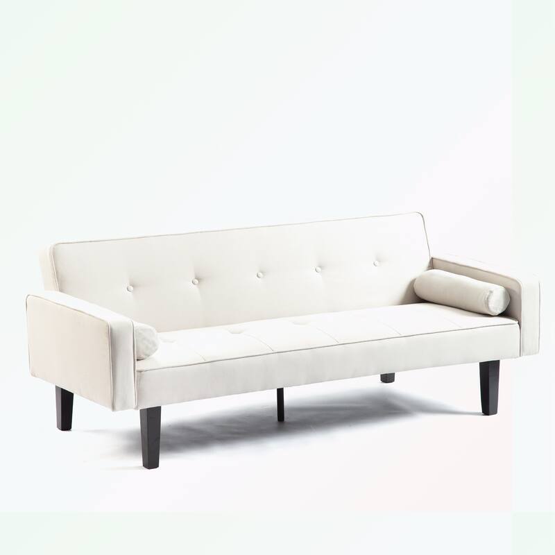 Futon Sofa Bed Convertible Couch Bed with Armrests - Beige