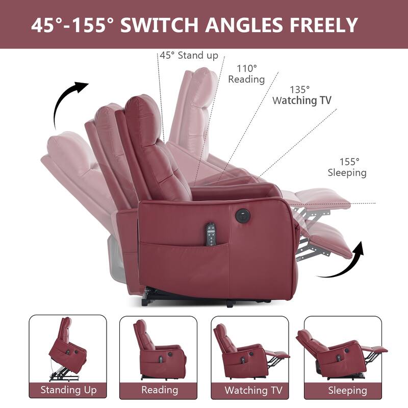 Power Lift Recliner Chair with Massage & Heat, PU Leather Single Motor Heavy Duty Recliner Chair, Lounge Chair with USB Port