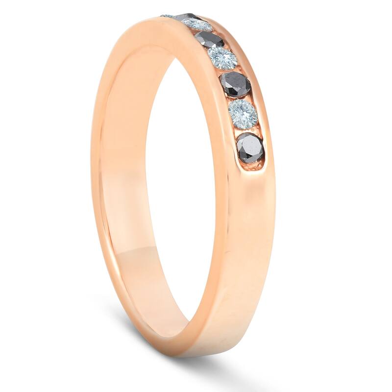 1/4ct Black & White Diamond Ring Rose Gold Womens Wedding Stackable Band