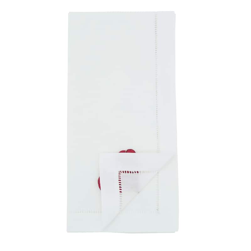 Embroidered LOVE Cotton Napkins (Set of 6) - Hand-Stitched Letter Motif with Hemstitch Border, 20"x20"