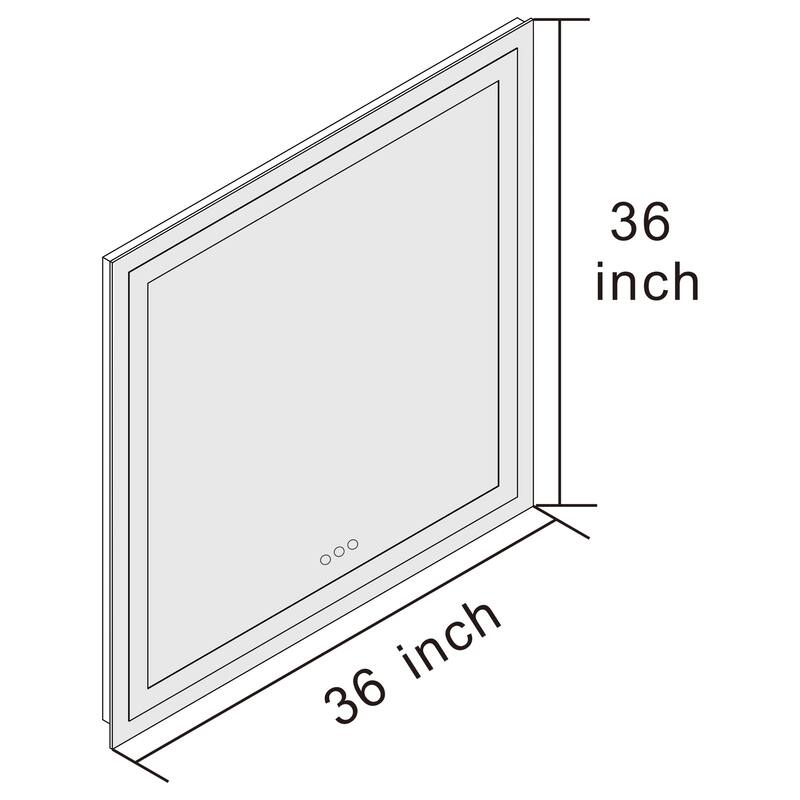 36 in. W x 36 in. H Large Rectangular Frameless Anti-Fog LED Light Wall Mounted Bathroom Vanity Mirror in White