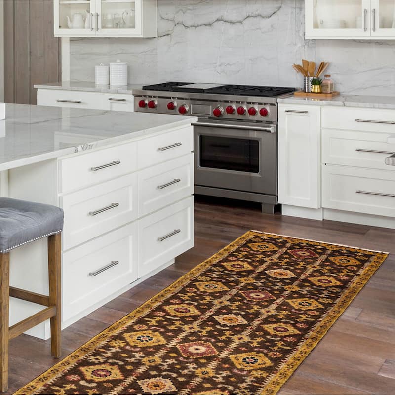 ECARPETGALLERY Hand-knotted Finest Agra Jaipur Dark Brown Wool Rug - 2'6 x 8'1