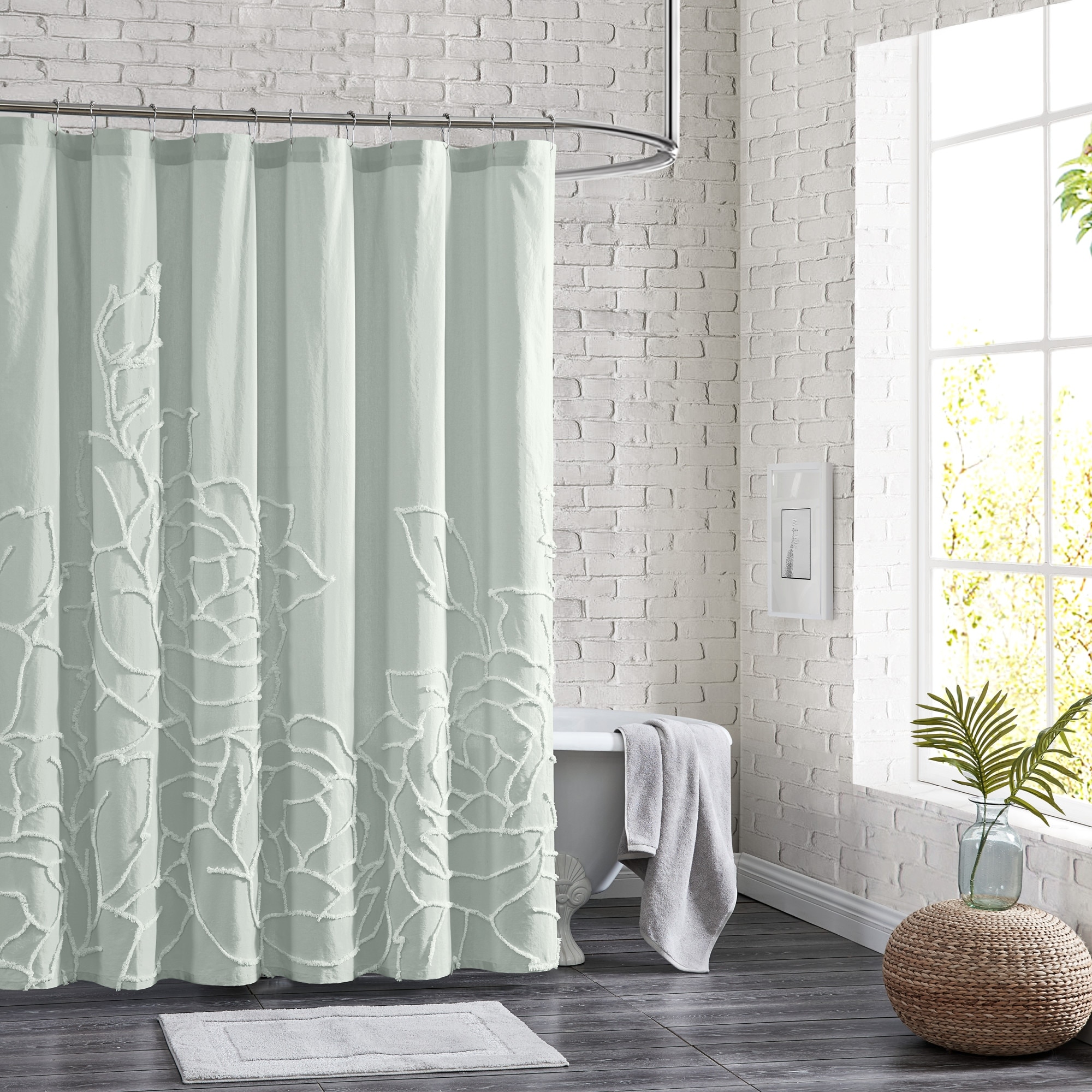 Adalee Rose Chenille Tufted Floral Shower Curtain - Bed Bath & Beyond -  32730085