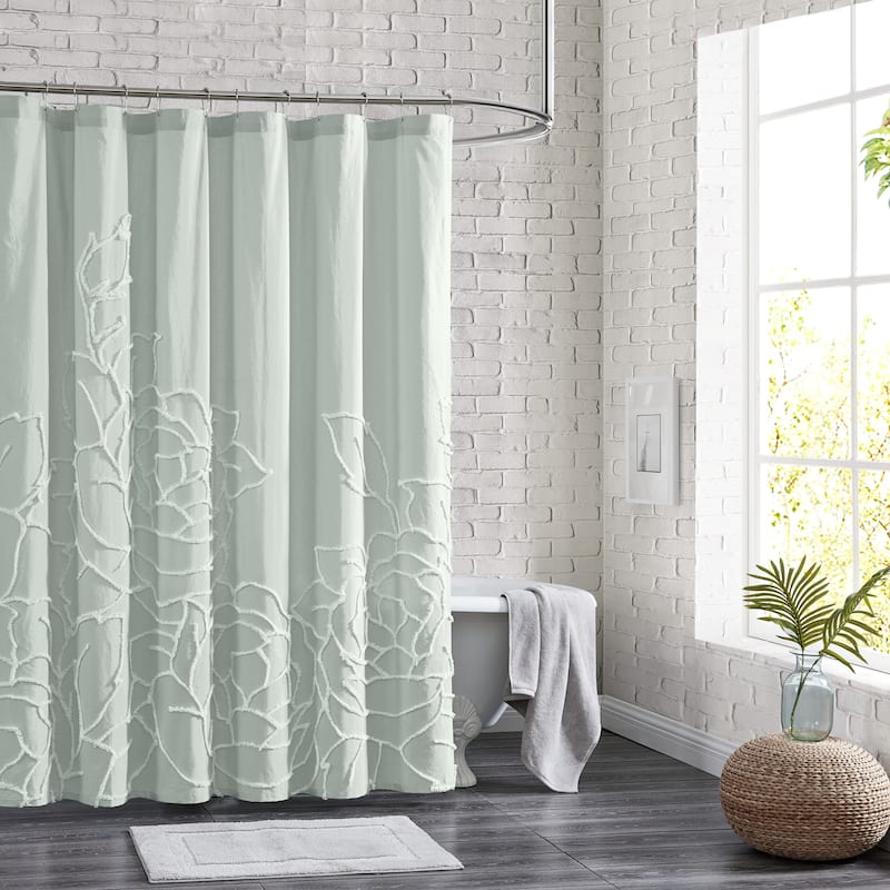 Adalee Rose Chenille Tufted Floral Shower Curtain - Green