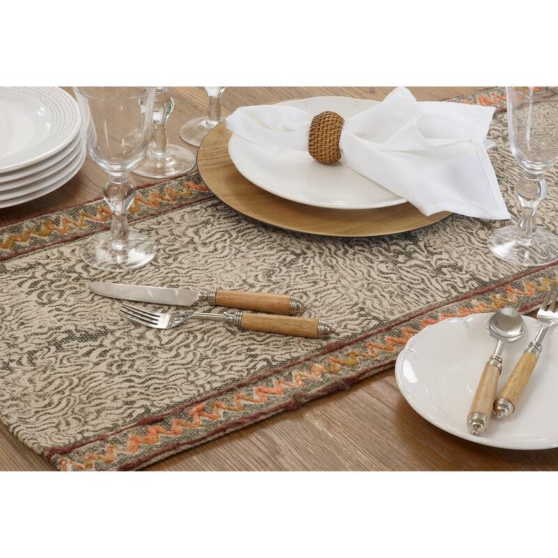 Cotton Table Runner With Block Print Embroidered Design