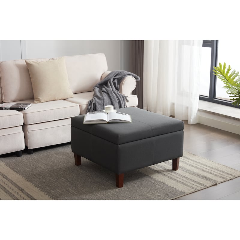 Porthos Home Jamar Fabric Square Storage Ottoman with Rubberwood Legs