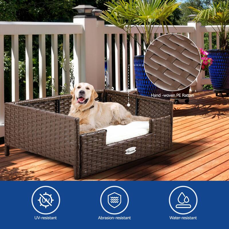 Moasis Elevated Rattan Dog Sofa with Cusion - Medium - White