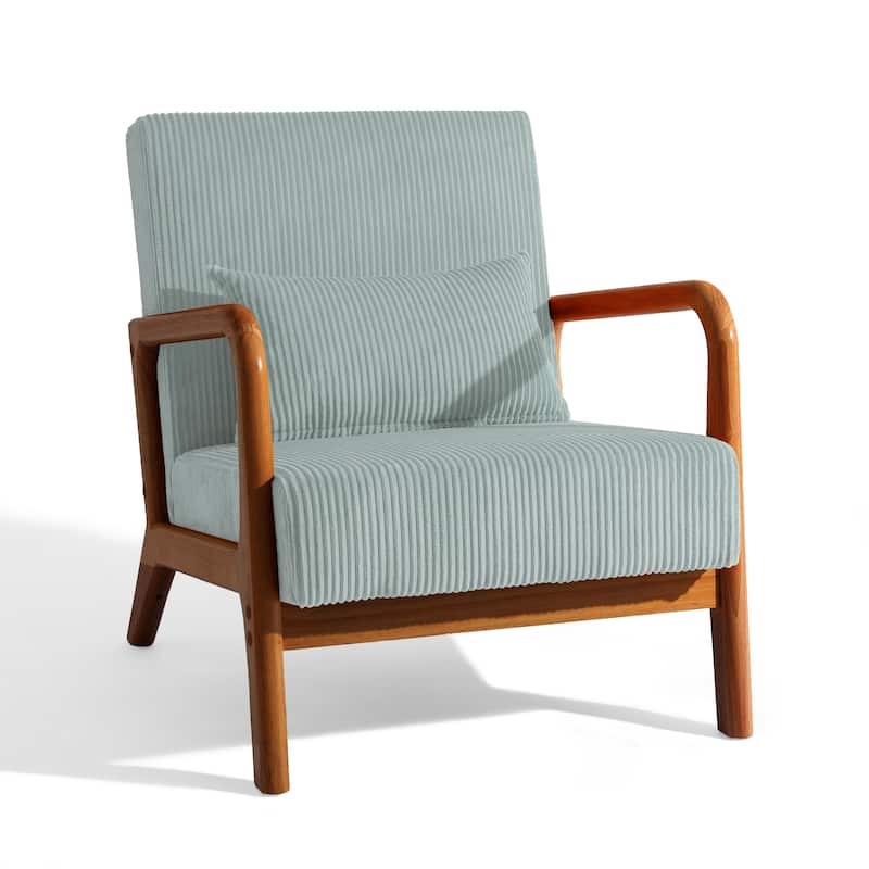 25" W Mid Century Upholstered Wood Accent Chair with Pillow