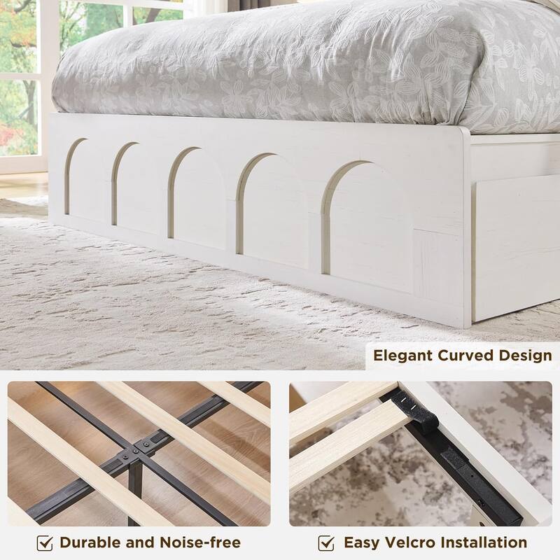 Modern Queen Size Bed Frame, 52" Tall Arched Recessed Headboard
