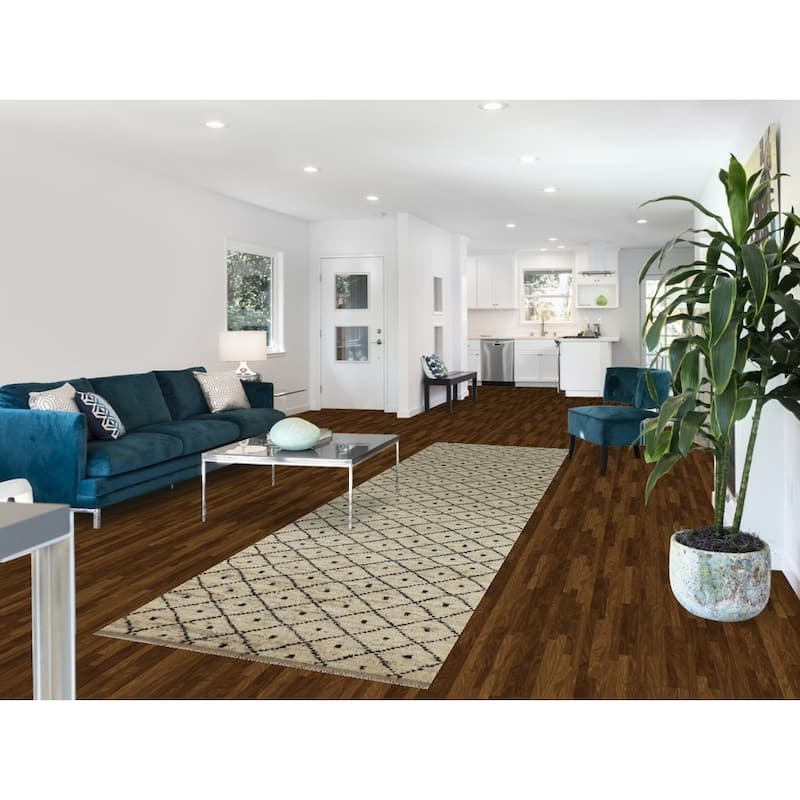 Trellis Beige Moroccan Oriental Runner Rug Hand-Knotted Wool Carpet - 3'6" x 12'10"