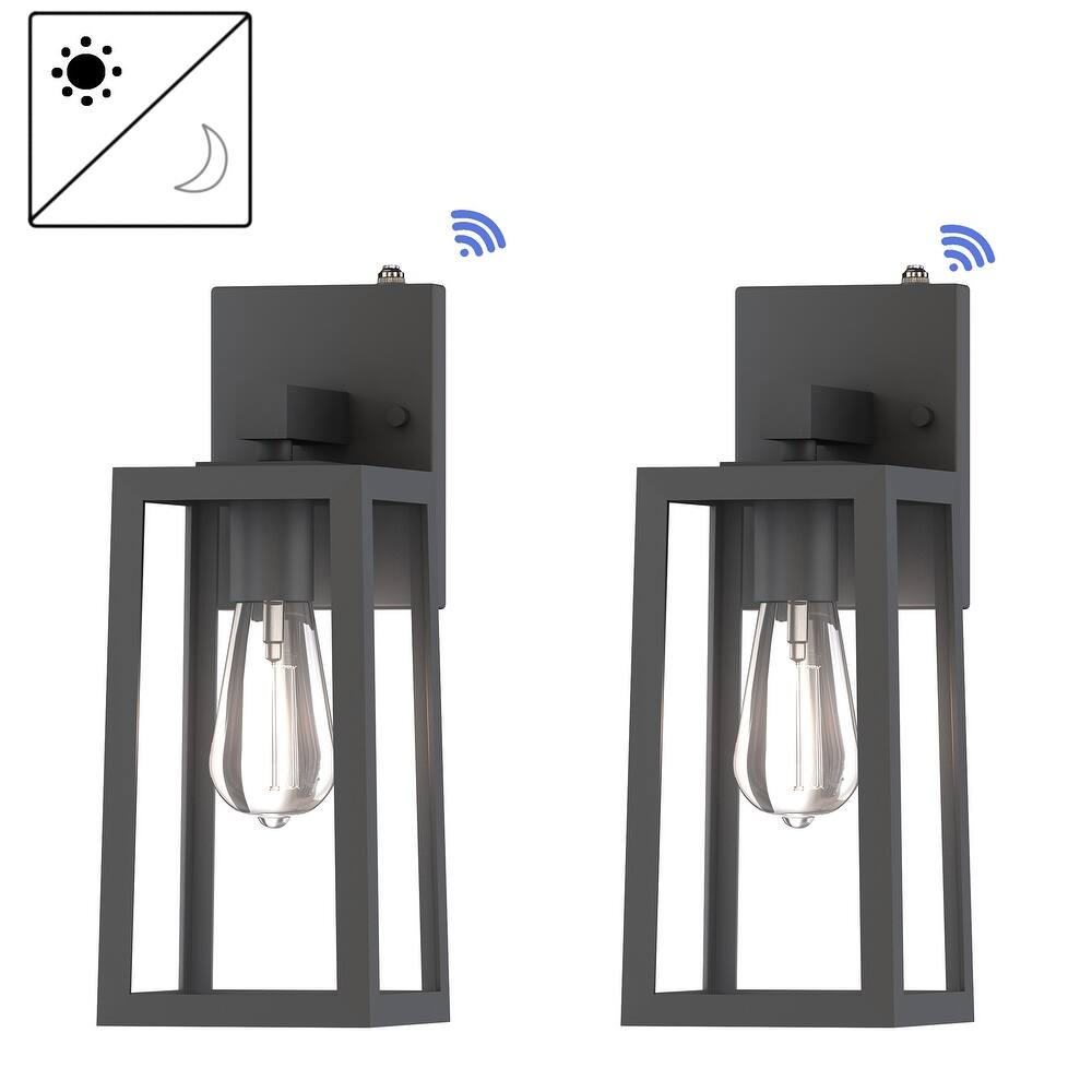 13.5" Outdoor Wall Light with Rising Sun Black Finished and Trapezoid Shade