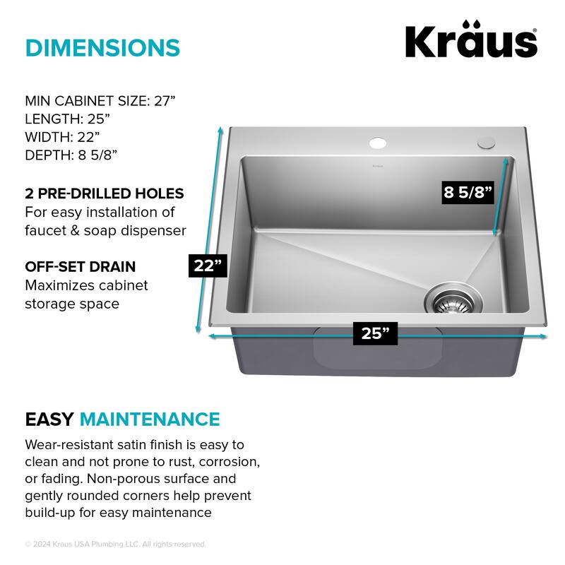 KRAUS Fairlane Drop In Top Mount 18 Gauge Stainless Steel Kitchen Sink