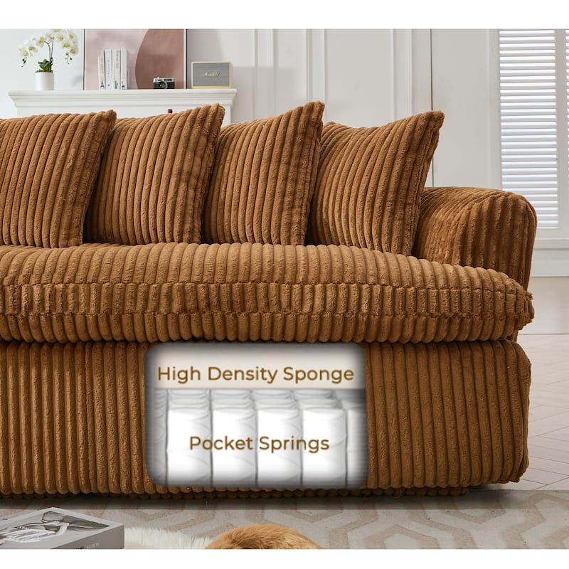 127"Corduroy L-Shaped Sectional Sofa with High-Resilience Foam, 10 Back Cushions, and No Assembly Required