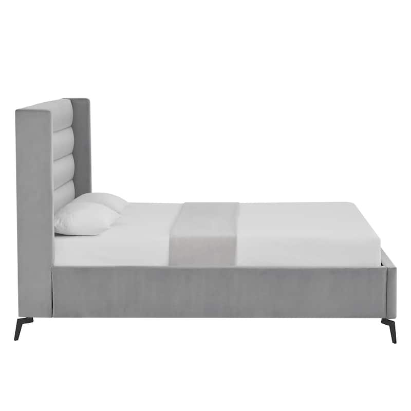 HomeRoots Green Velvet Upholstered Full Bed Frame