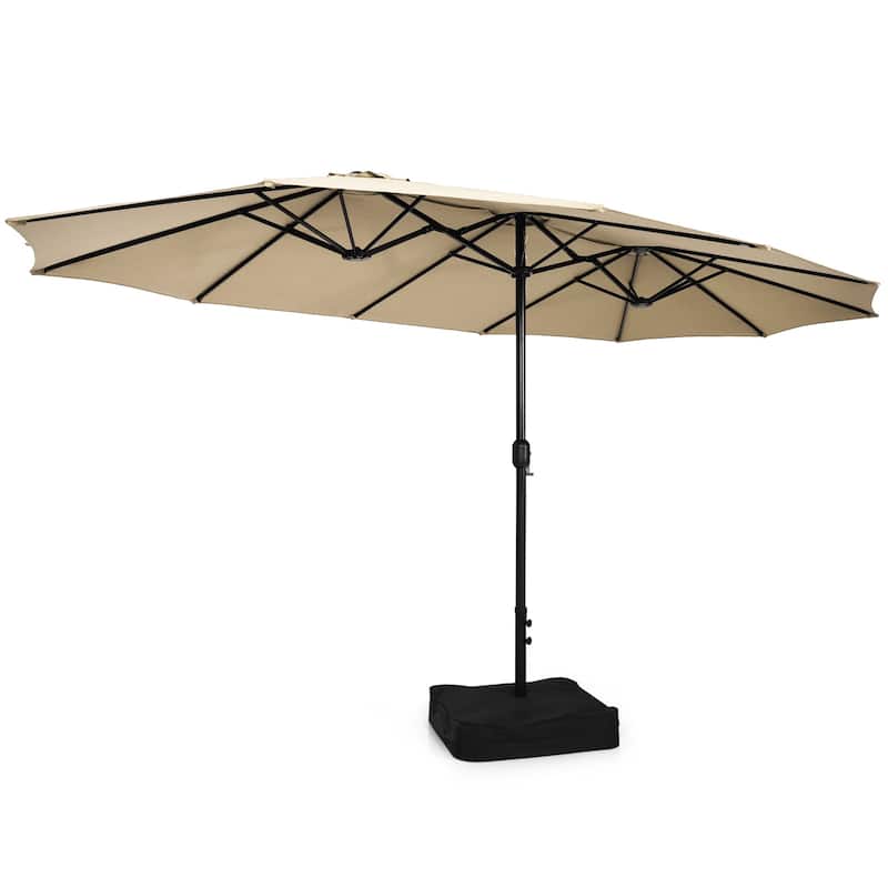 Costway 15FT Double-Sided Twin Patio Umbrella Outdoor Market W/ Crank