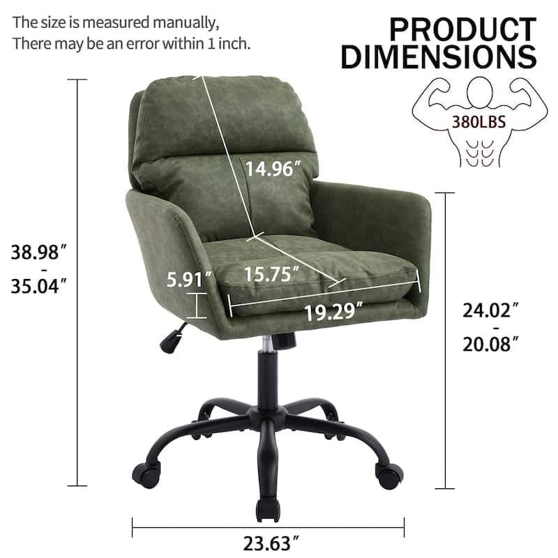 PU Artificial Leather Swivel Office Chair, Ergonomic Upholstered Home Office Chair, Adjustable Height Computer Rolling Chair