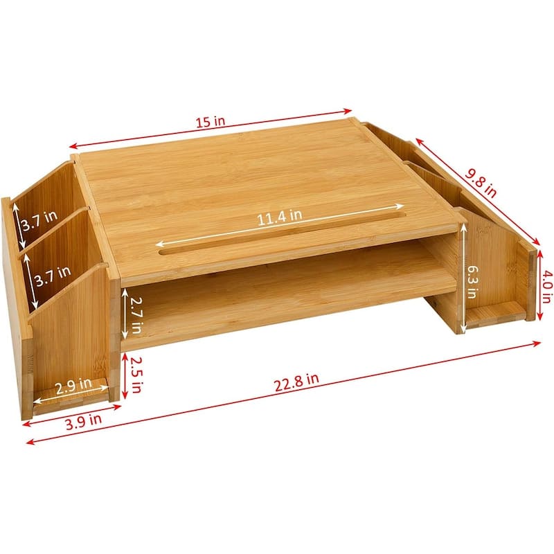 Wood Computer Monitor Stand Desktop Organizer with Drawer