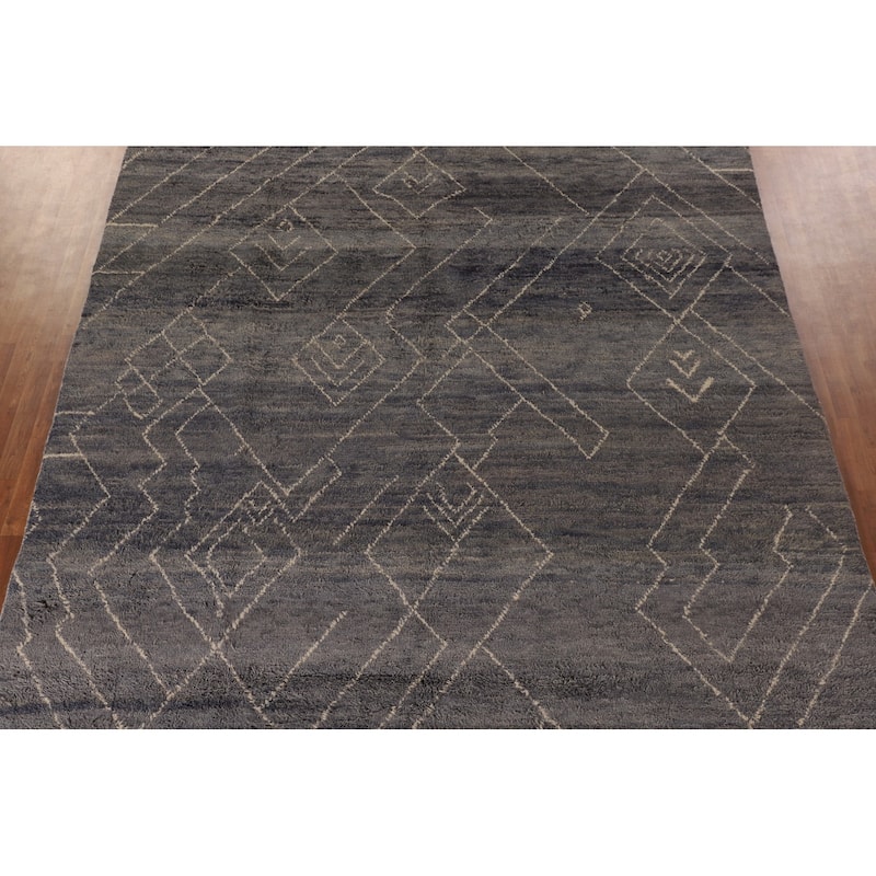 Geometric Moroccan Large Oriental Area Rug Hand-Knotted Wool Carpet - 9'11" x 14'8"