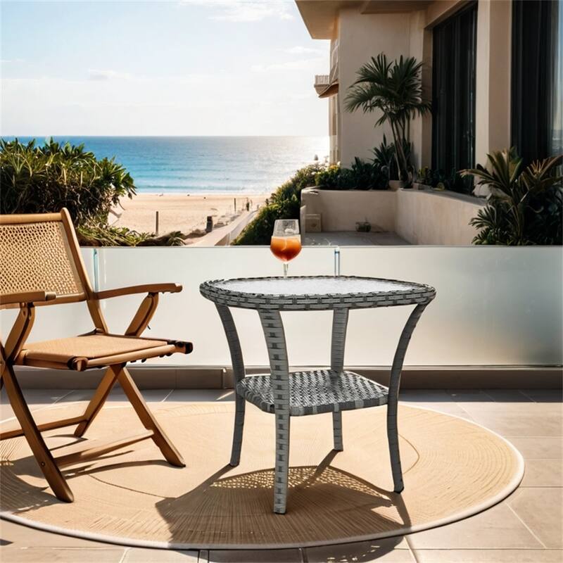 Outsunny Rattan Coffee Table,Wicker Side Table,Outdoor End Table