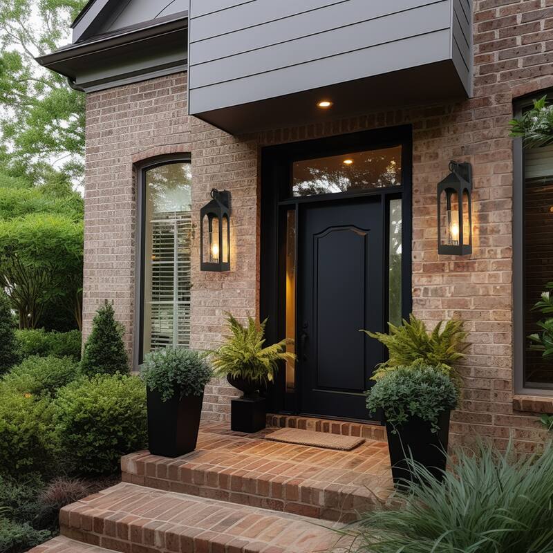 1-Light Matte Black Finish Outdoor Wall Light with Clear Seeded Glass