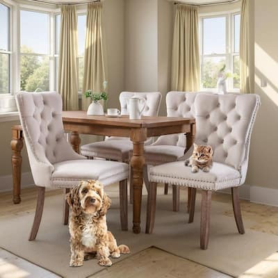 High-end Tufted Velvet Upholstered Nailhead Dining Chair Set of 4