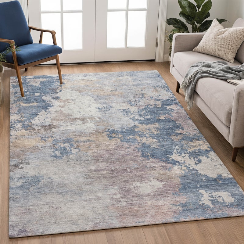 Machine Washable Indoor/ Outdoor Modern Contemporary Chantille Rug