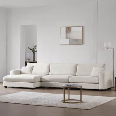 Oversized Corduroy Sectional Sofa,L-Shaped Cloud Couch with USB Charging Port,Cup Holder