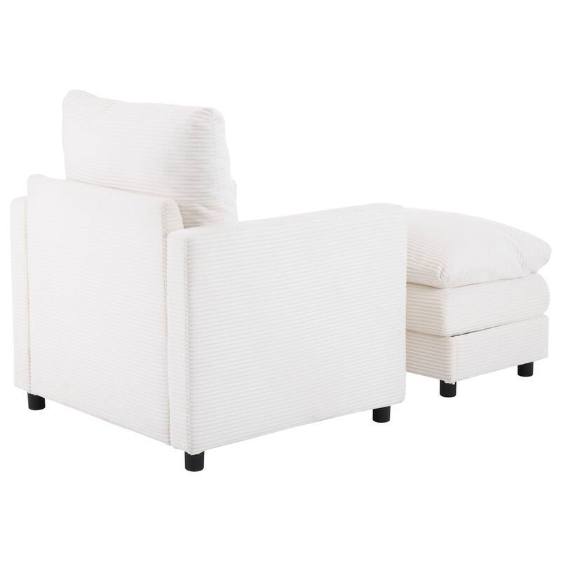 Corduroy Armchair Set with Ottoman