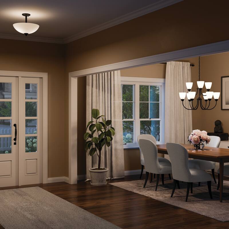 Kichler Lighting Jolie 2-Light Pendant Semi Flush with Satin Etched Glass in Black