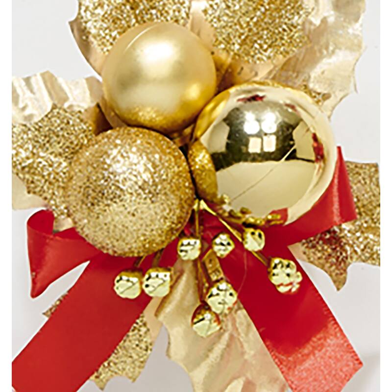 7" Christmas Ball Berry Leaves Pick, Gold, Set of 12 - 7