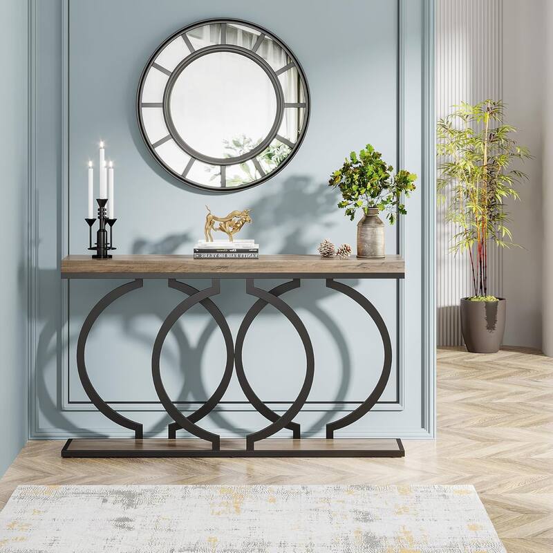 Industrial Console Table 55" Vintage Grey Wood Top