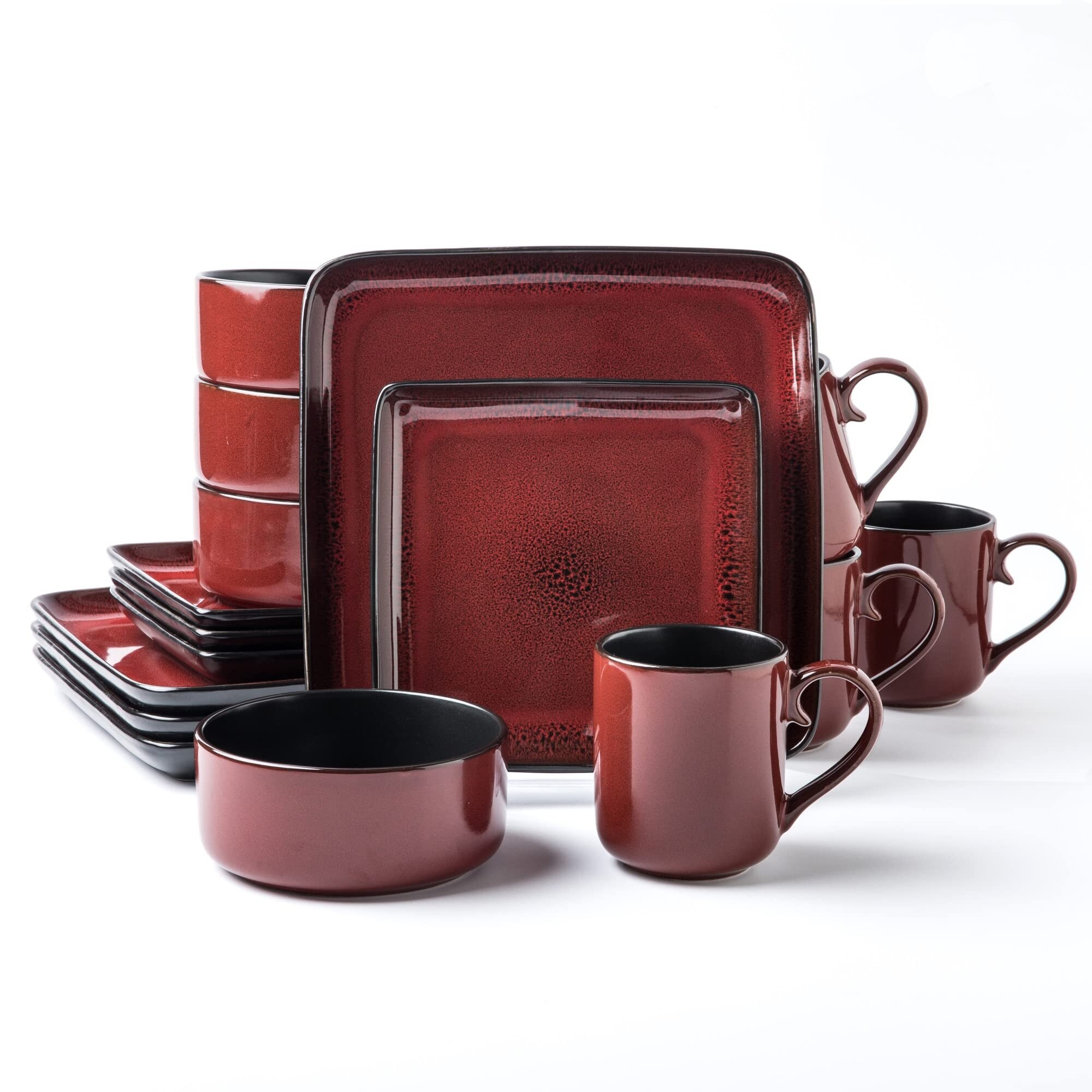 Square Stoneware 16pc Dinnerware Set for 4, Dinner Plates, Side