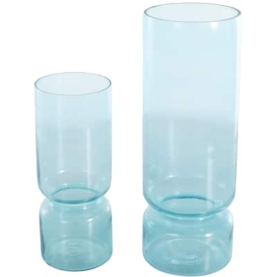 Glass Modern Round Decorative Vase - Set of 2 Blue or Green - Roche River Decor