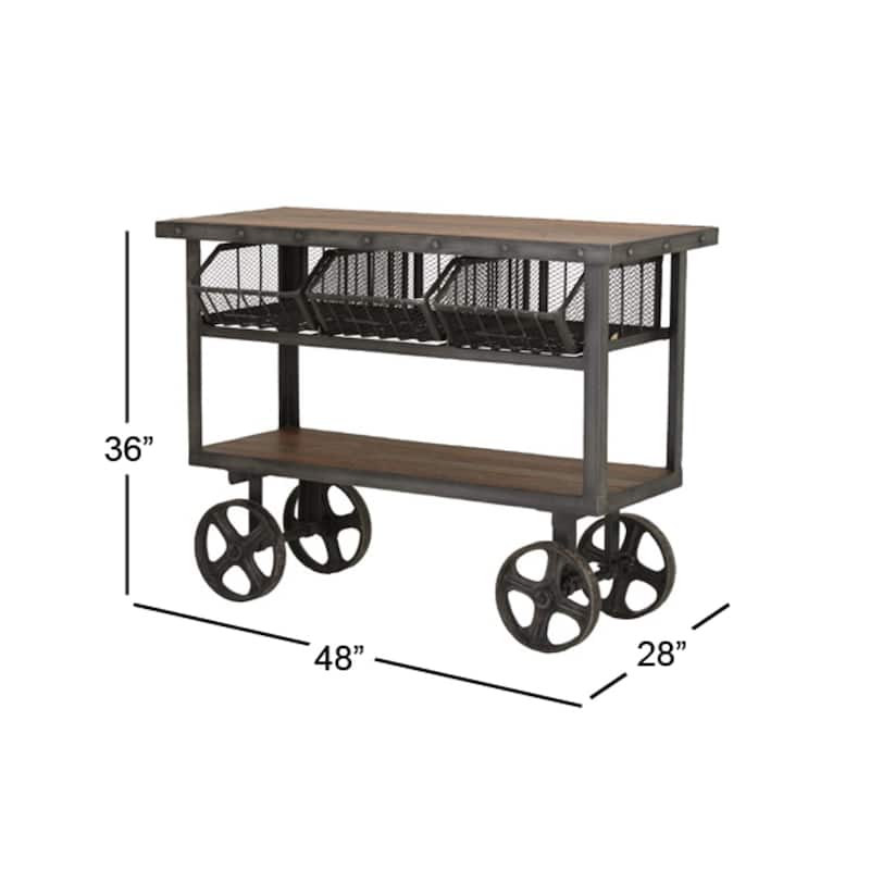 Metal Industrial Rolling Cart 3 Basket Drawer Console Table - Black - Roche River Decor - 28"Wx48"Lx36"H